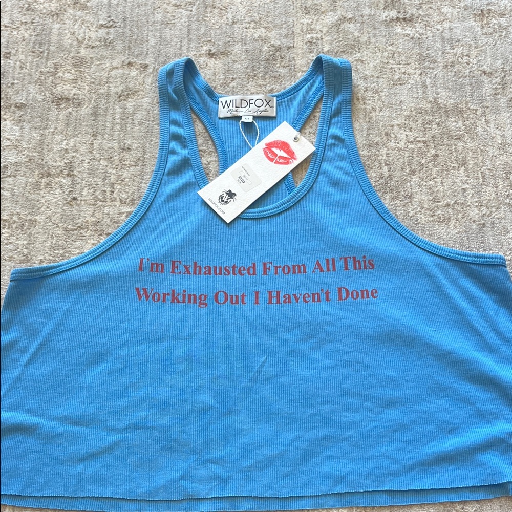 Wildfox Vibrant Blue Crop Top with Bold Red Print